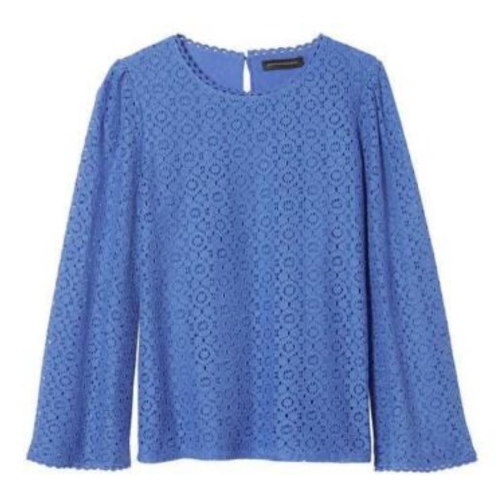 Banana Republic Periwinkle Blue Lace Fluted Bell Sleeve Top Crochet Trim Size M